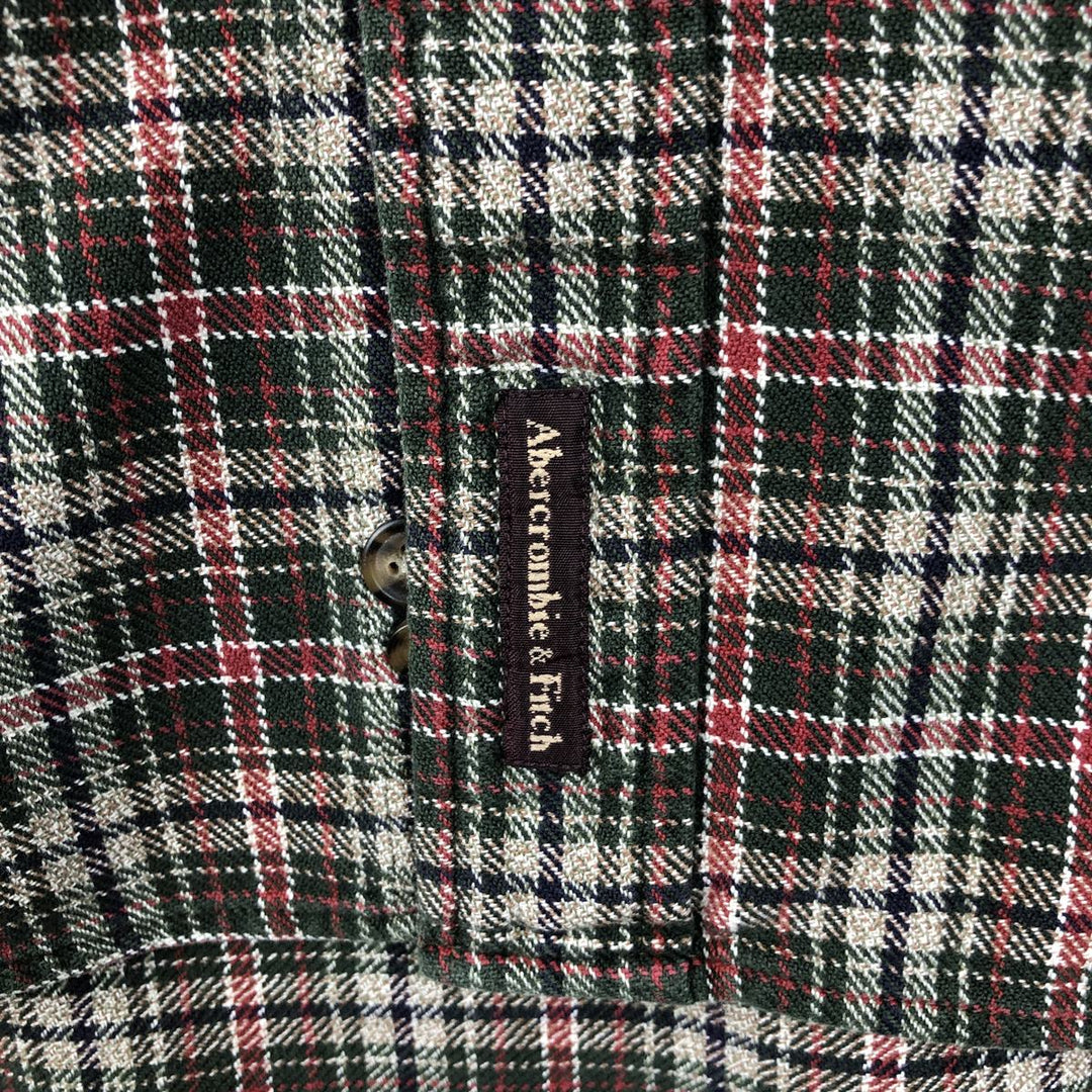 Abercrombie and Fitch Long-Sleeve Button-Down Light Flannel Check Shirt, Men's Size M (approx.) cotton Green type dark green Vintage Second Hand