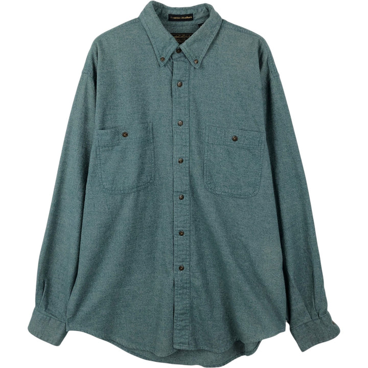80s-90'S Eddie Bauer Black Tag Sonoma Heathers Button-Down Long-Sleeve Chamois Cloth Shirt, Men's Size L (Equivalent), Vintage cotton green type Vintage Second Hand