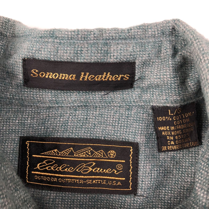 80s-90'S Eddie Bauer Black Tag Sonoma Heathers Button-Down Long-Sleeve Chamois Cloth Shirt, Men's Size L (Equivalent), Vintage cotton green type Vintage Second Hand