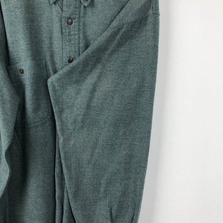 80s-90'S Eddie Bauer Black Tag Sonoma Heathers Button-Down Long-Sleeve Chamois Cloth Shirt, Men's Size L (Equivalent), Vintage cotton green type Vintage Second Hand