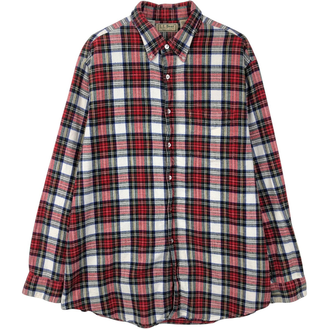 70s-80'S LL Bean Long-Sleeve Button-Down Light Flannel Check Shirt, Made in USA, Men's Size L (Equivalent), Vintage cotton red type Vintage Second Hand