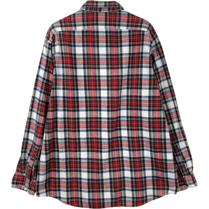 70s-80'S LL Bean Long-Sleeve Button-Down Light Flannel Check Shirt, Made in USA, Men's Size L (Equivalent), Vintage cotton red type Vintage Second Hand