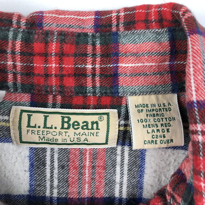 70s-80'S LL Bean Long-Sleeve Button-Down Light Flannel Check Shirt, Made in USA, Men's Size L (Equivalent), Vintage cotton red type Vintage Second Hand