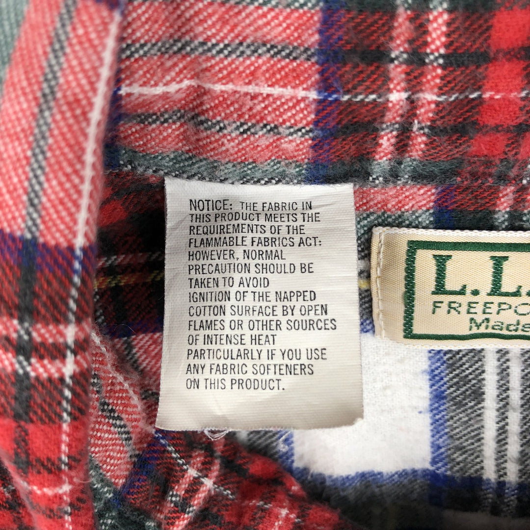 70s-80'S LL Bean Long-Sleeve Button-Down Light Flannel Check Shirt, Made in USA, Men's Size L (Equivalent), Vintage cotton red type Vintage Second Hand