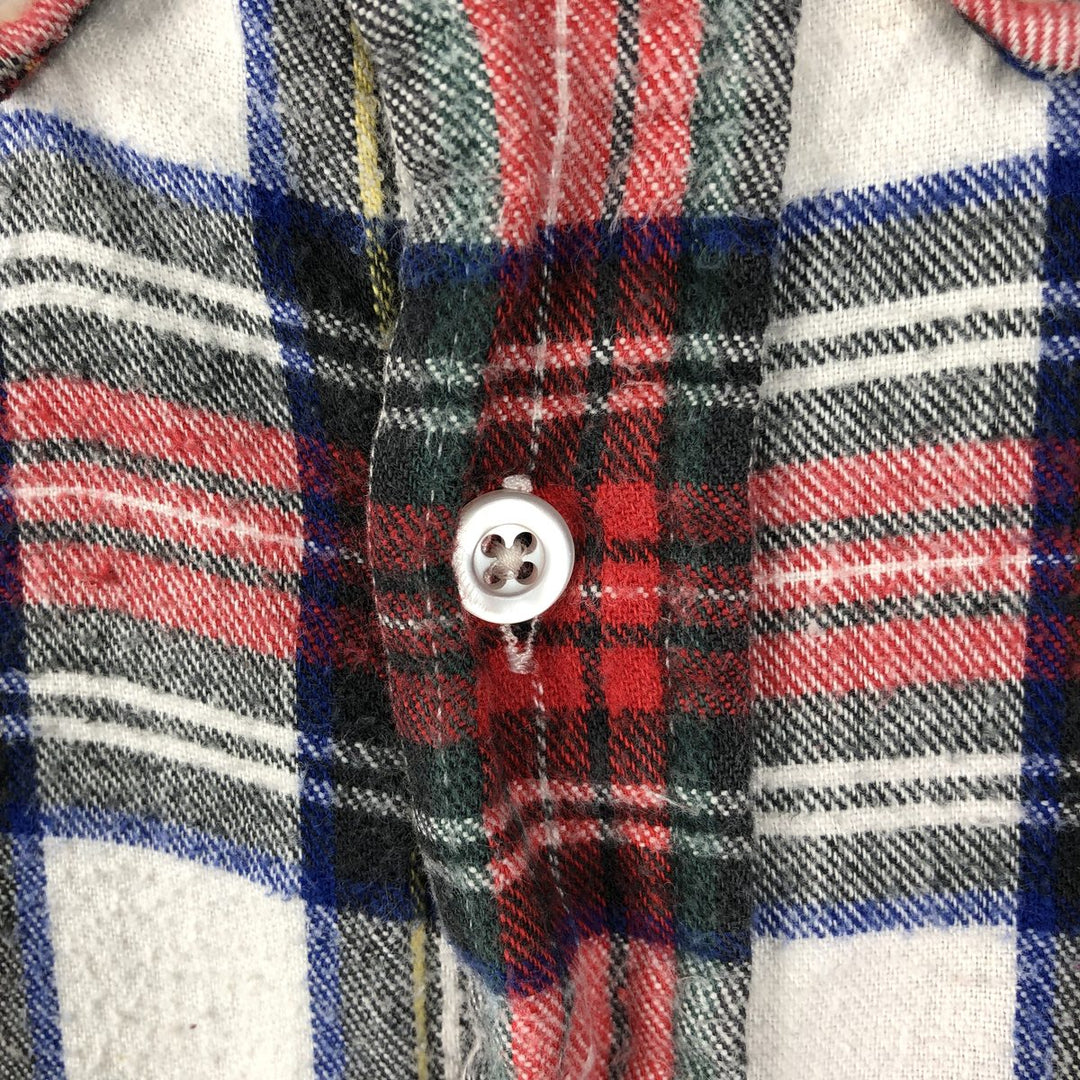 70s-80'S LL Bean Long-Sleeve Button-Down Light Flannel Check Shirt, Made in USA, Men's Size L (Equivalent), Vintage cotton red type Vintage Second Hand