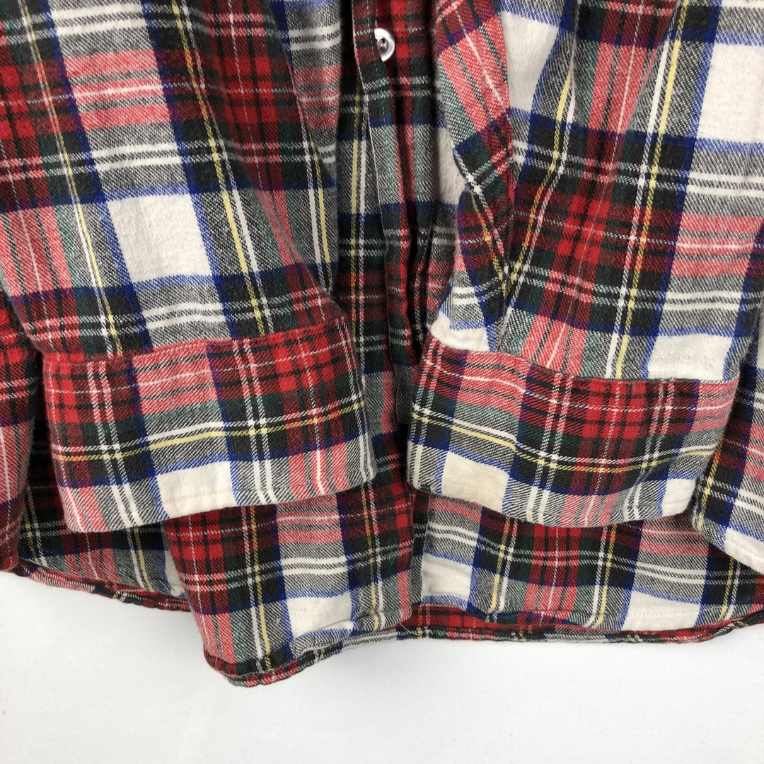 70s-80'S LL Bean Long-Sleeve Button-Down Light Flannel Check Shirt, Made in USA, Men's Size L (Equivalent), Vintage cotton red type Vintage Second Hand