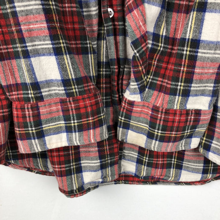 70s-80'S LL Bean Long-Sleeve Button-Down Light Flannel Check Shirt, Made in USA, Men's Size L (Equivalent), Vintage cotton red type Vintage Second Hand