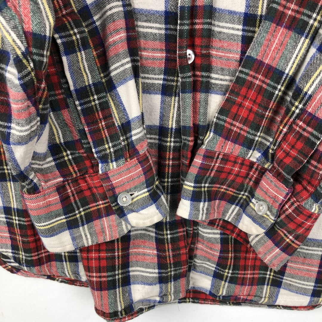 70s-80'S LL Bean Long-Sleeve Button-Down Light Flannel Check Shirt, Made in USA, Men's Size L (Equivalent), Vintage cotton red type Vintage Second Hand
