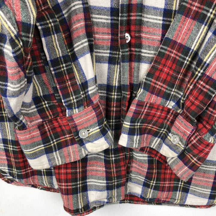 70s-80'S LL Bean Long-Sleeve Button-Down Light Flannel Check Shirt, Made in USA, Men's Size L (Equivalent), Vintage cotton red type Vintage Second Hand
