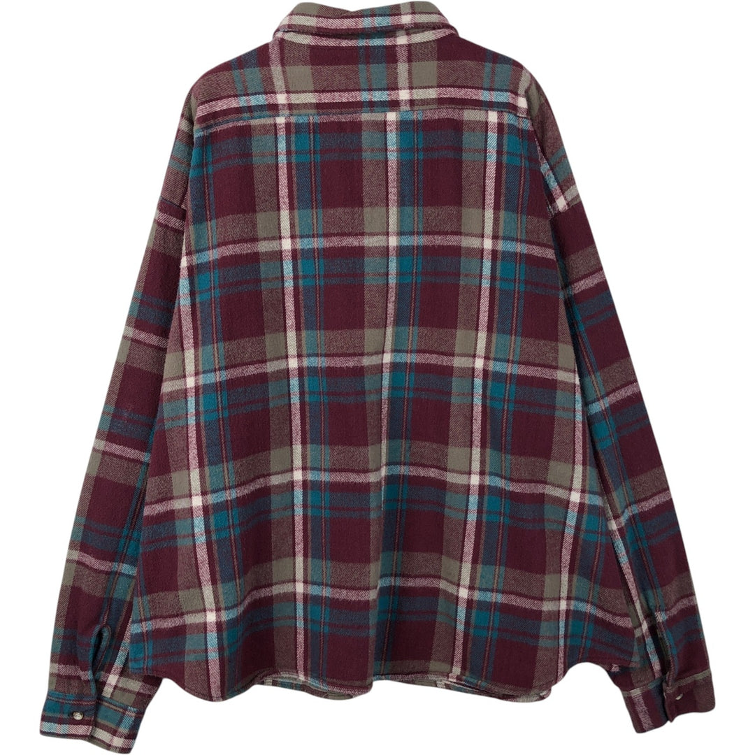 Big Size Workn' Sport Long Sleeve Heavy Flannel Check Shirt, Made in USA, Men's XXXXL Equivalent, Vintage cotton wine-red Vintage Second Hand