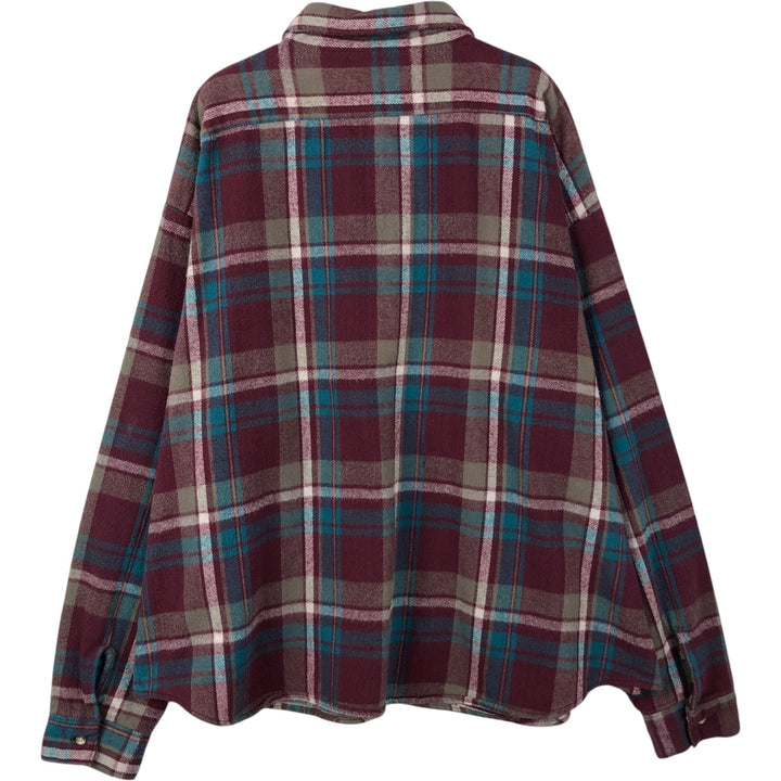 Big Size Workn' Sport Long Sleeve Heavy Flannel Check Shirt, Made in USA, Men's XXXXL Equivalent, Vintage cotton wine-red Vintage Second Hand