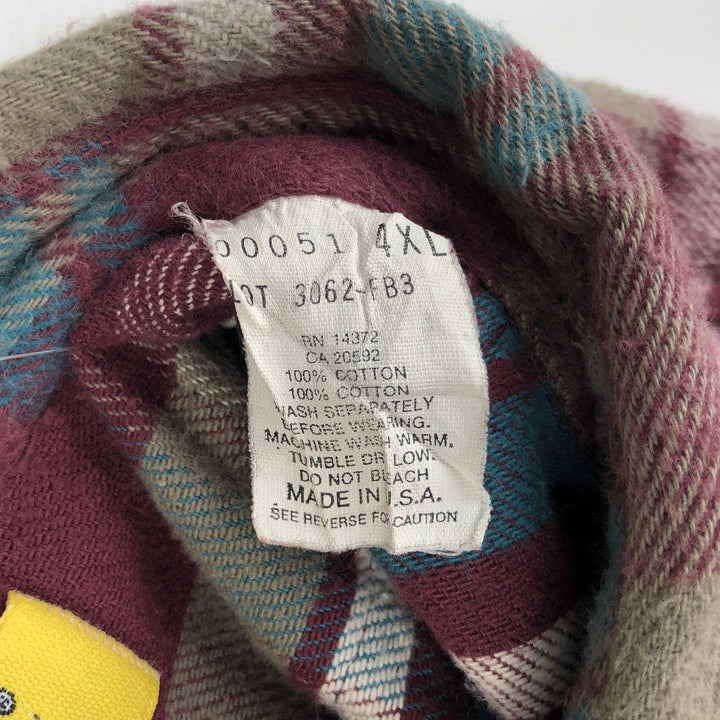 Big Size Workn' Sport Long Sleeve Heavy Flannel Check Shirt, Made in USA, Men's XXXXL Equivalent, Vintage cotton wine-red Vintage Second Hand