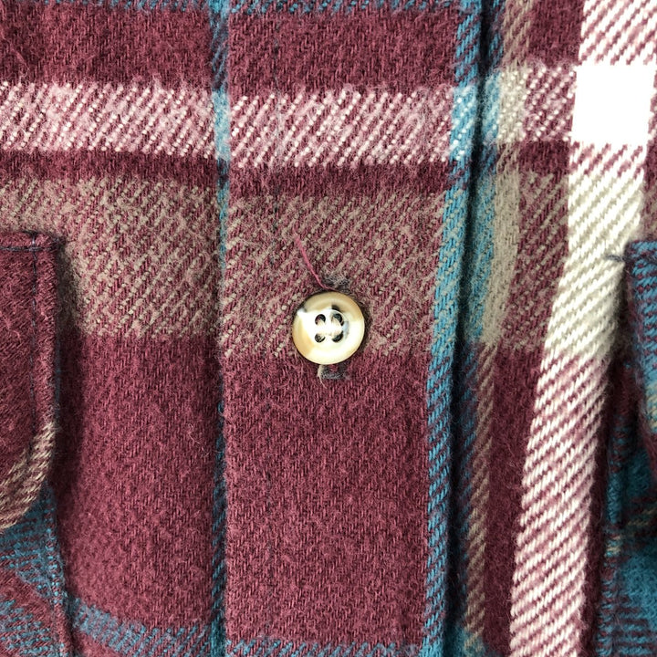 Big Size Workn' Sport Long Sleeve Heavy Flannel Check Shirt, Made in USA, Men's XXXXL Equivalent, Vintage cotton wine-red Vintage Second Hand