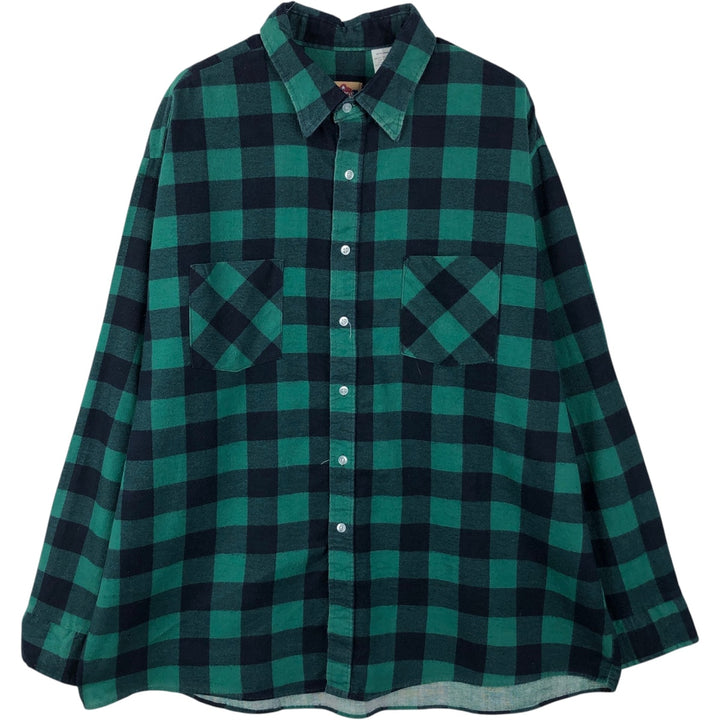 90'S American Edition Buffalo Check Long-Sleeve Printed Flannel Shirt, Made in USA, Men's XXL Equivalent, Vintage cotton navy blue type Vintage Second Hand