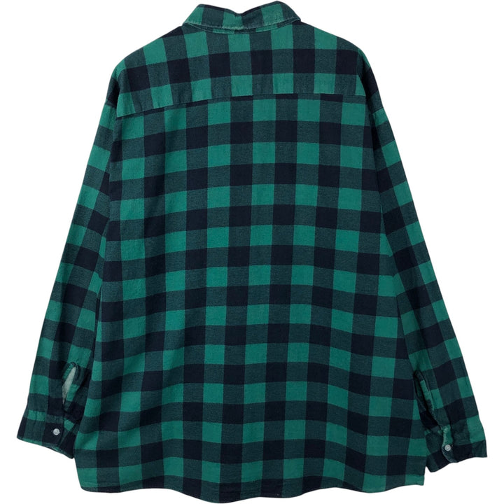 90'S American Edition Buffalo Check Long-Sleeve Printed Flannel Shirt, Made in USA, Men's XXL Equivalent, Vintage cotton navy blue type Vintage Second Hand