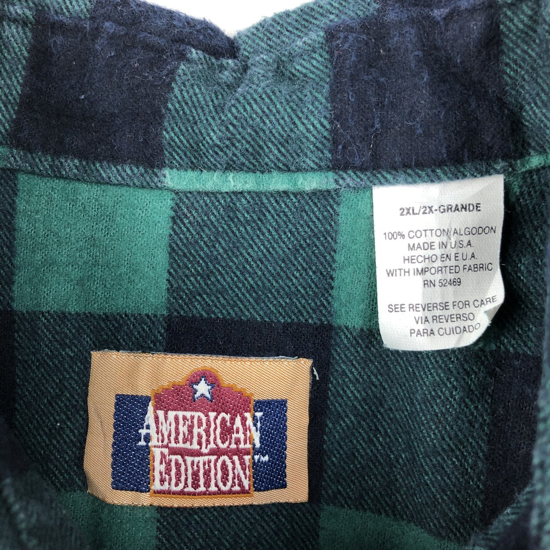 90'S American Edition Buffalo Check Long-Sleeve Printed Flannel Shirt, Made in USA, Men's XXL Equivalent, Vintage cotton navy blue type Vintage Second Hand