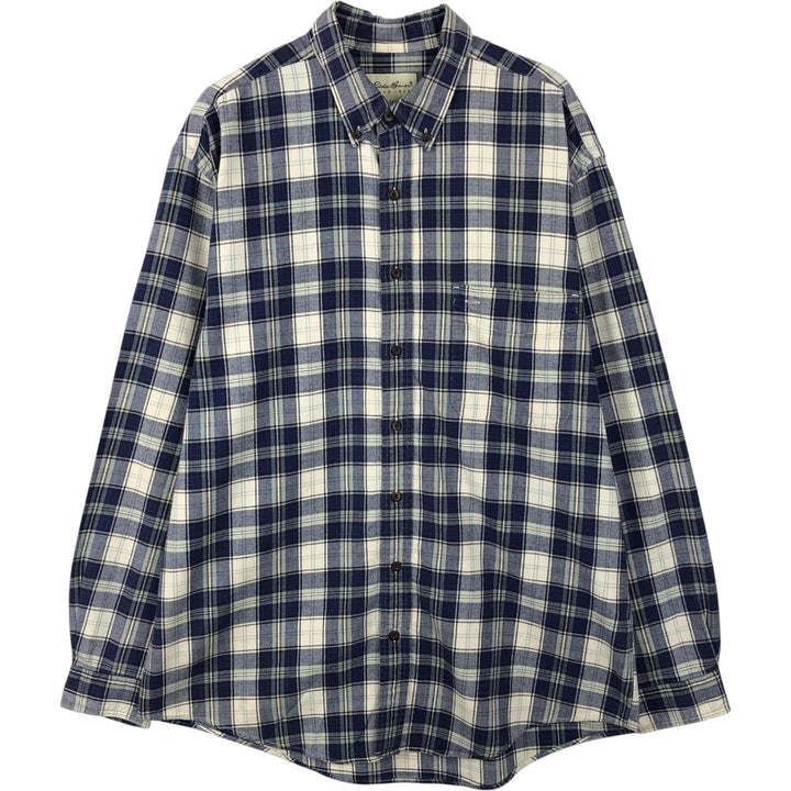 Eddie Bauer Long Sleeve Button Down Light Flannel Check Shirt, Men's Size L cotton navy blue type Vintage Second Hand