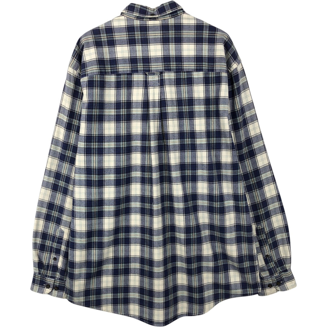 Eddie Bauer Long Sleeve Button Down Light Flannel Check Shirt, Men's Size L cotton navy blue type Vintage Second Hand
