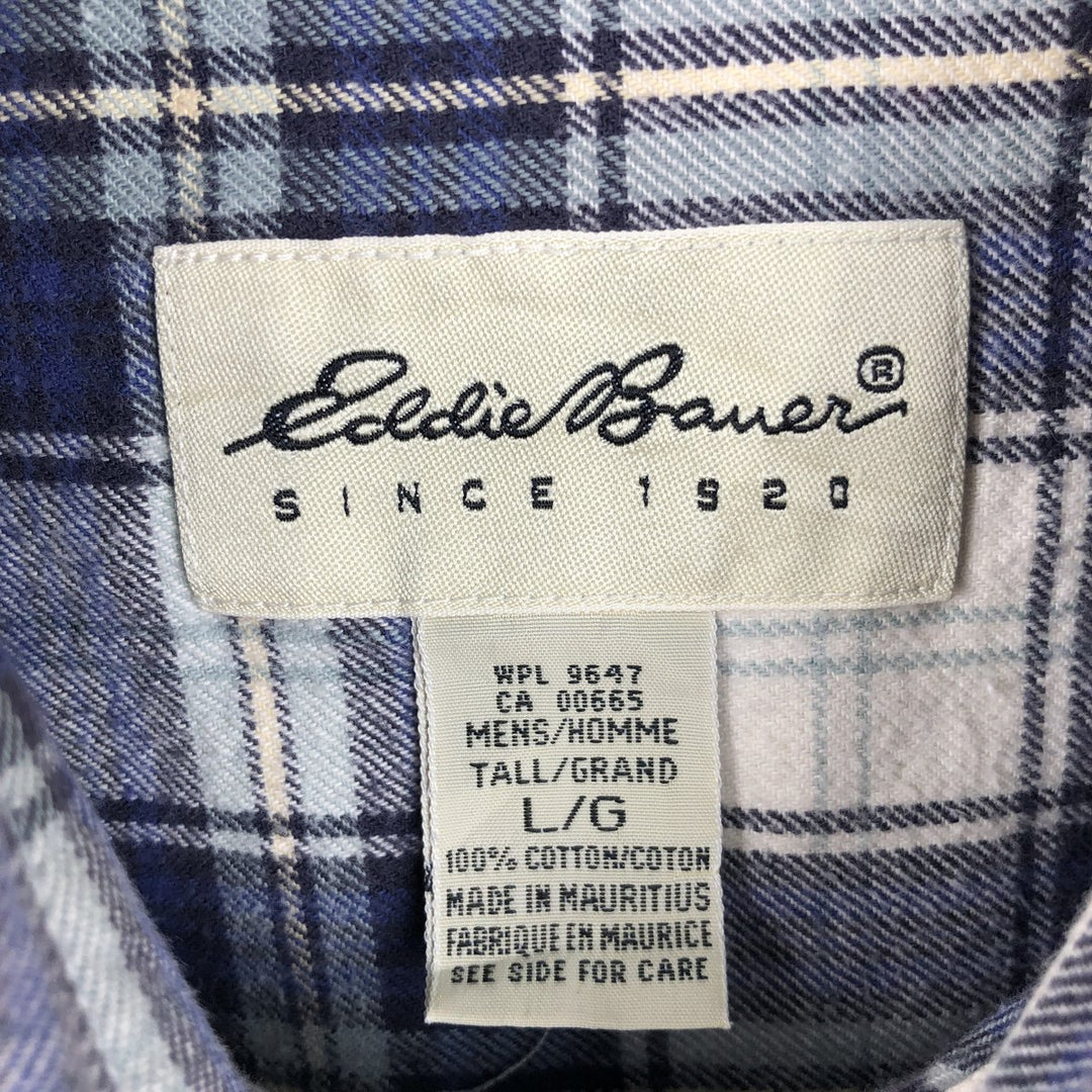 Eddie Bauer Long Sleeve Button Down Light Flannel Check Shirt, Men's Size L cotton navy blue type Vintage Second Hand