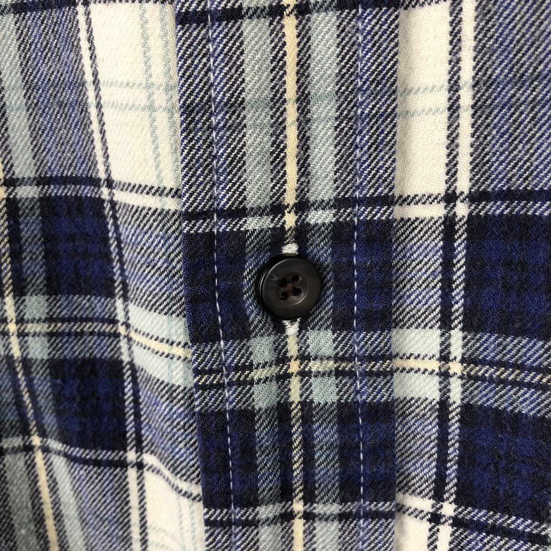 Eddie Bauer Long Sleeve Button Down Light Flannel Check Shirt, Men's Size L cotton navy blue type Vintage Second Hand