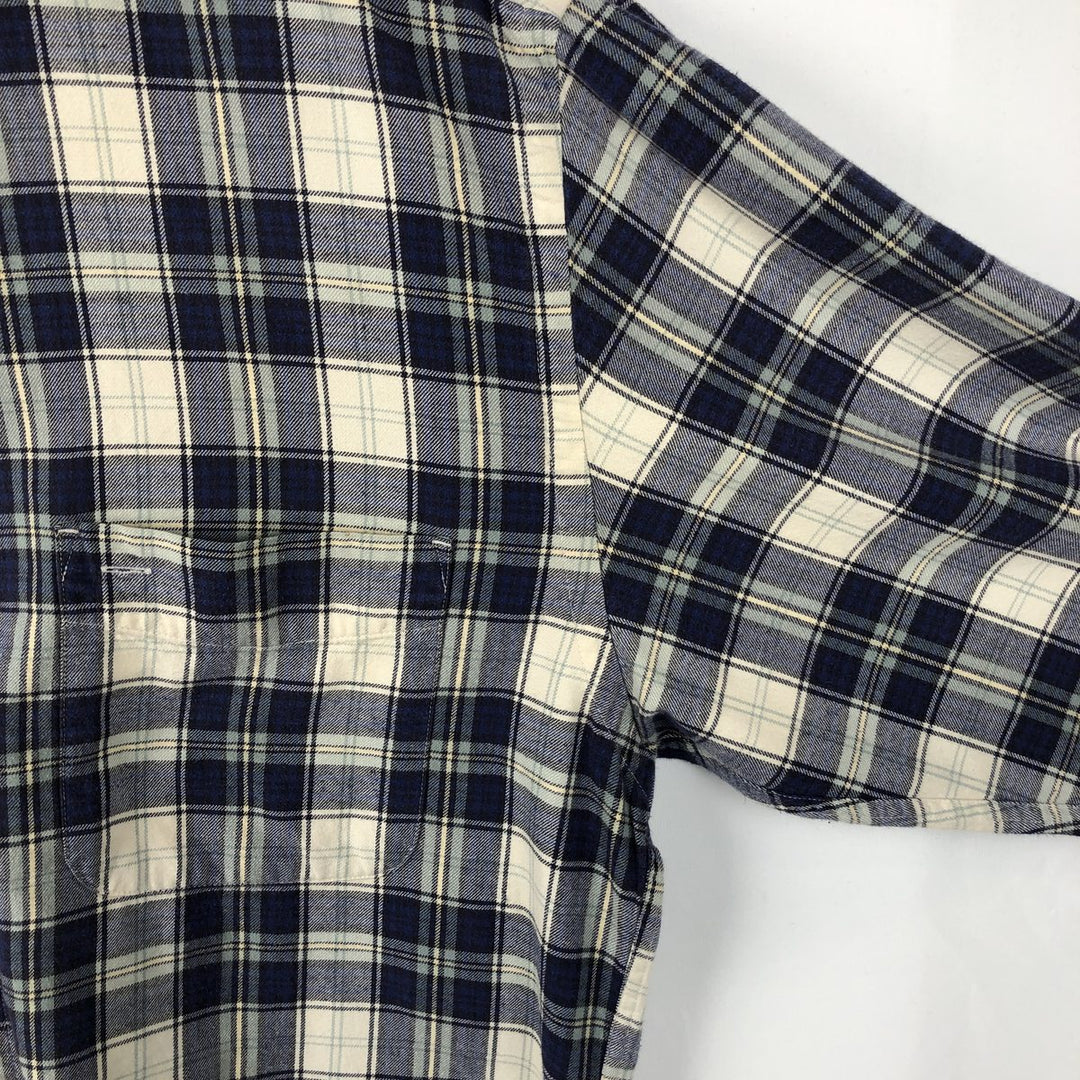 Eddie Bauer Long Sleeve Button Down Light Flannel Check Shirt, Men's Size L cotton navy blue type Vintage Second Hand