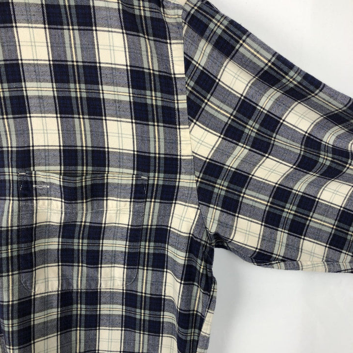 Eddie Bauer Long Sleeve Button Down Light Flannel Check Shirt, Men's Size L cotton navy blue type Vintage Second Hand