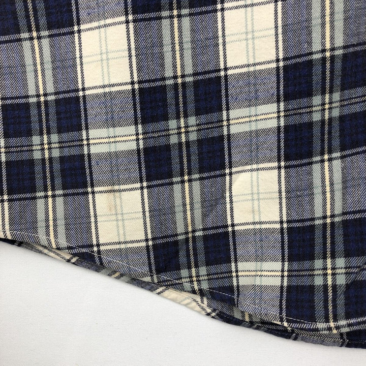 Eddie Bauer Long Sleeve Button Down Light Flannel Check Shirt, Men's Size L cotton navy blue type Vintage Second Hand