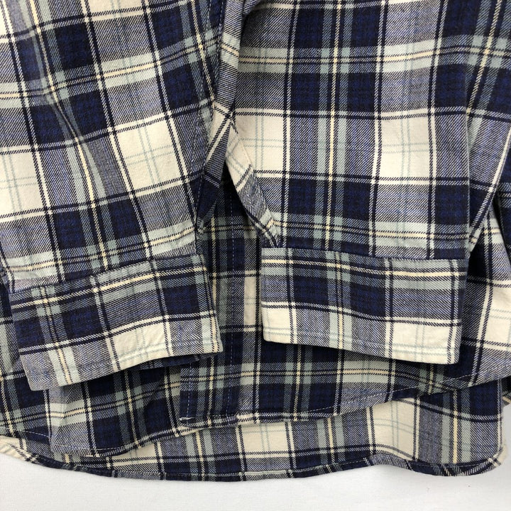Eddie Bauer Long Sleeve Button Down Light Flannel Check Shirt, Men's Size L cotton navy blue type Vintage Second Hand