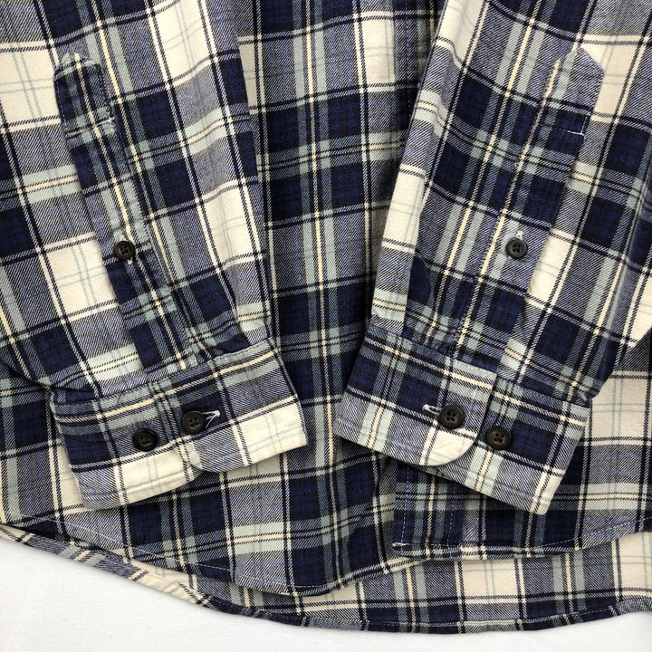 Eddie Bauer Long Sleeve Button Down Light Flannel Check Shirt, Men's Size L cotton navy blue type Vintage Second Hand