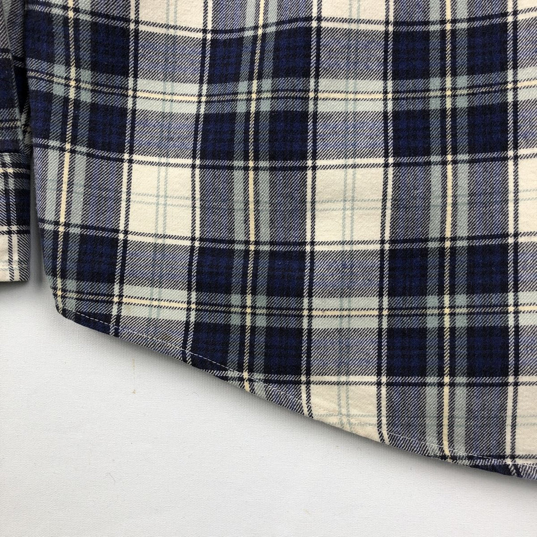 Eddie Bauer Long Sleeve Button Down Light Flannel Check Shirt, Men's Size L cotton navy blue type Vintage Second Hand