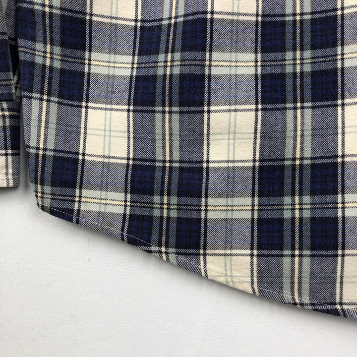 Eddie Bauer Long Sleeve Button Down Light Flannel Check Shirt, Men's Size L cotton navy blue type Vintage Second Hand