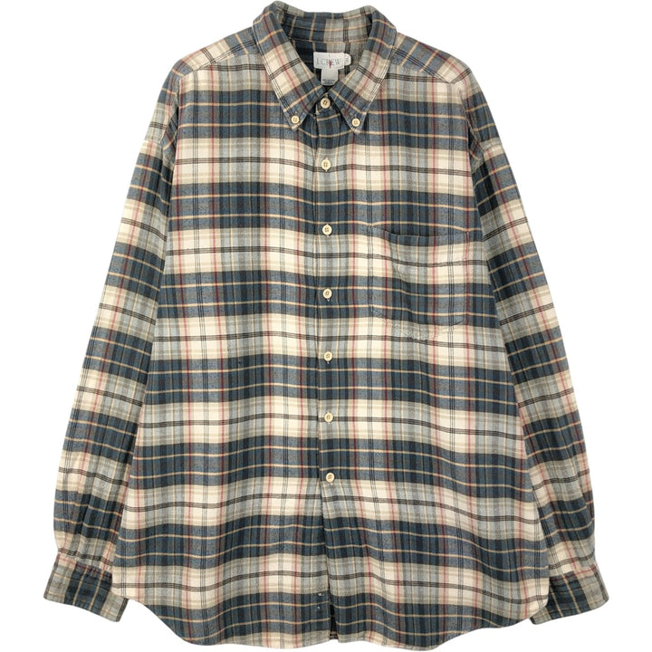 90'S J.Crew Long-Sleeve Button-Down Light Flannel Shirt, Men's Size XL (Equivalent), Vintage cotton Beige type Vintage Second Hand