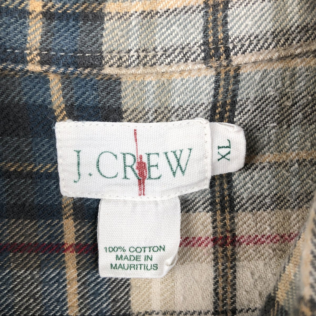 90'S J.Crew Long-Sleeve Button-Down Light Flannel Shirt, Men's Size XL (Equivalent), Vintage cotton Beige type Vintage Second Hand