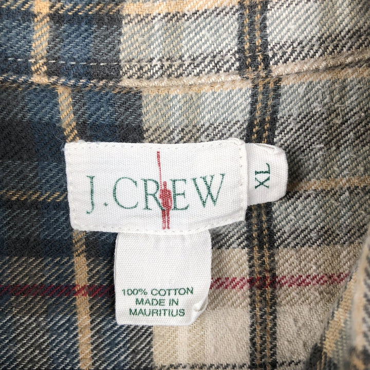 90'S J.Crew Long-Sleeve Button-Down Light Flannel Shirt, Men's Size XL (Equivalent), Vintage cotton Beige type Vintage Second Hand