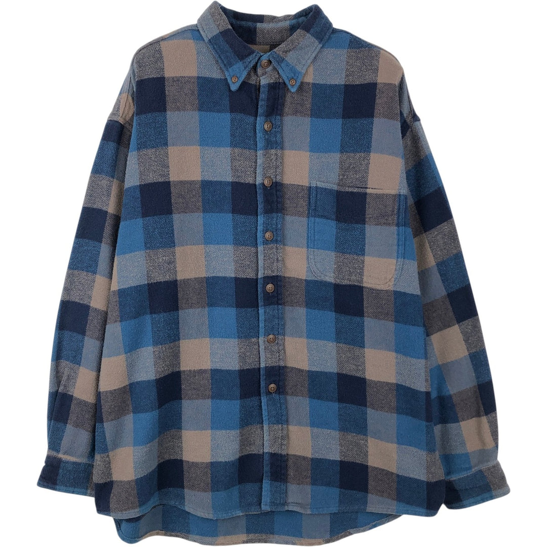 St. John's Bay Heavyweight Long-Sleeve Button-Down Flannel Shirt, Men's Size L (approx.) cotton blue type Vintage Second Hand