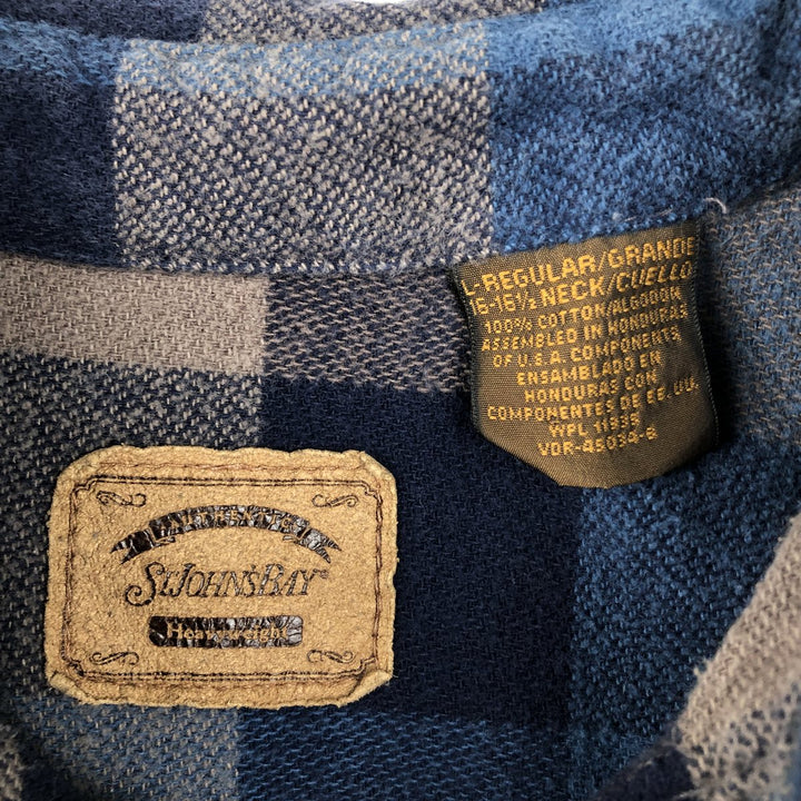St. John's Bay Heavyweight Long-Sleeve Button-Down Flannel Shirt, Men's Size L (approx.) cotton blue type Vintage Second Hand