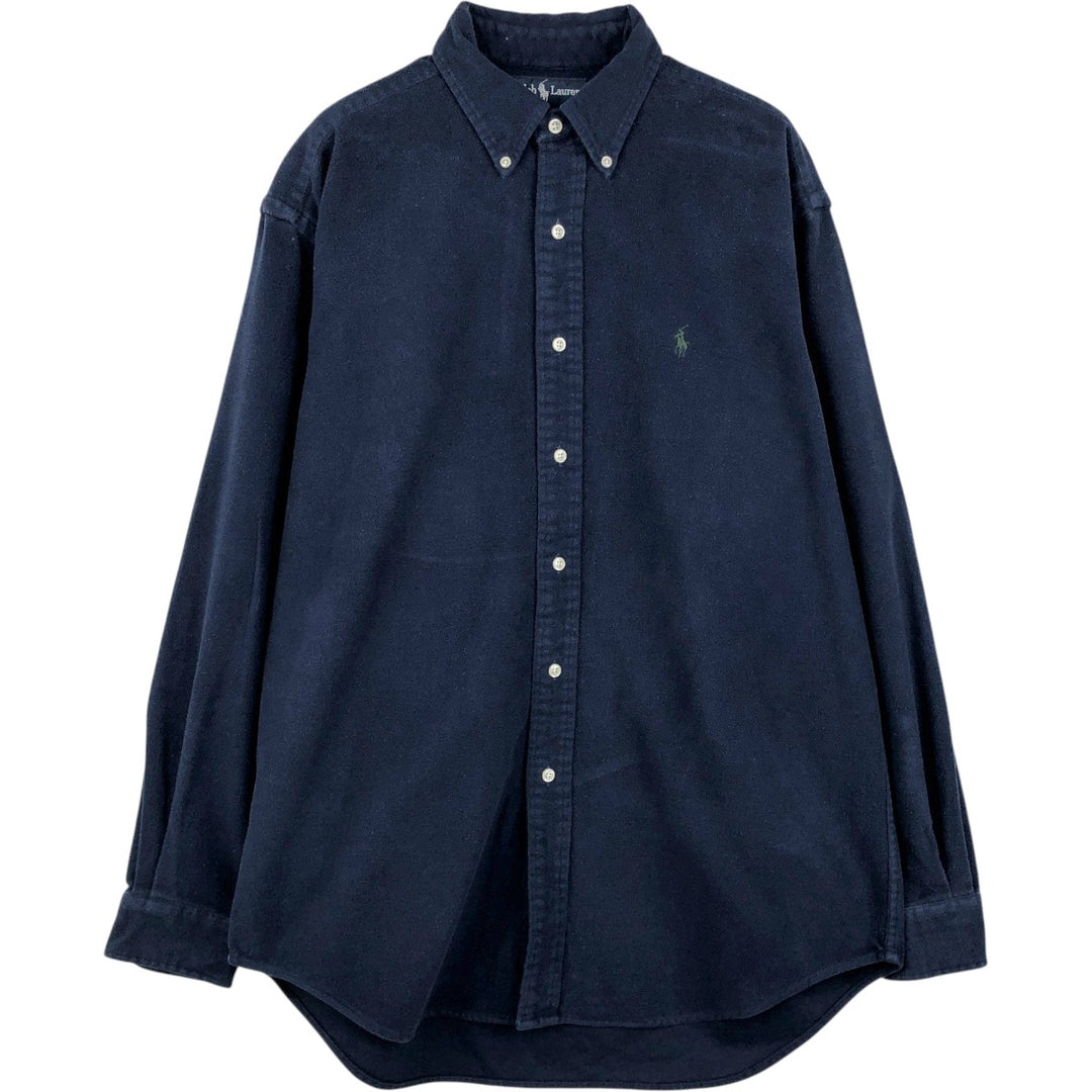 Ralph Lauren BLAIRE Long-Sleeve Chamois Cloth Shirt, Made in the Northern Mariana Islands, Men's Size M (approx.) cotton navy blue type Vintage Second Hand