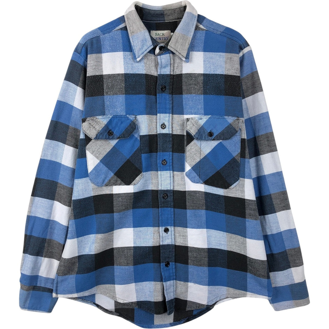 90'S BACK COUNTRY Long-Sleeve Flannel Check Shirt, Men's Size L (Equivalent), Vintage cotton blue type Vintage Second Hand