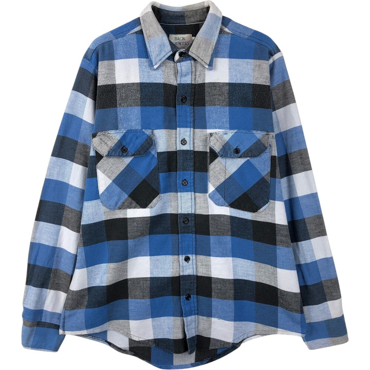 90'S BACK COUNTRY Long-Sleeve Flannel Check Shirt, Men's Size L (Equivalent), Vintage cotton blue type Vintage Second Hand
