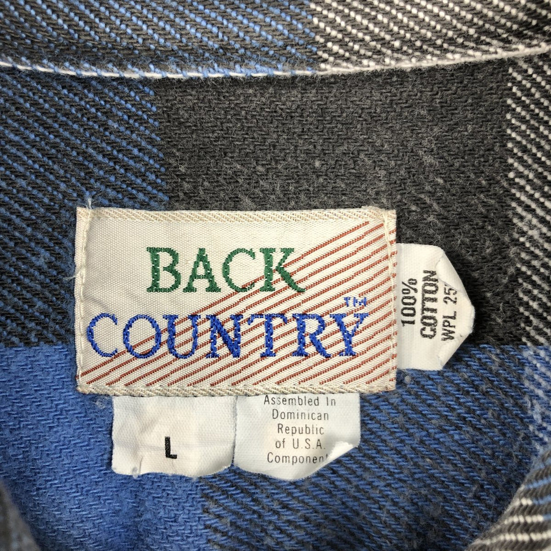 90'S BACK COUNTRY Long-Sleeve Flannel Check Shirt, Men's Size L (Equivalent), Vintage cotton blue type Vintage Second Hand