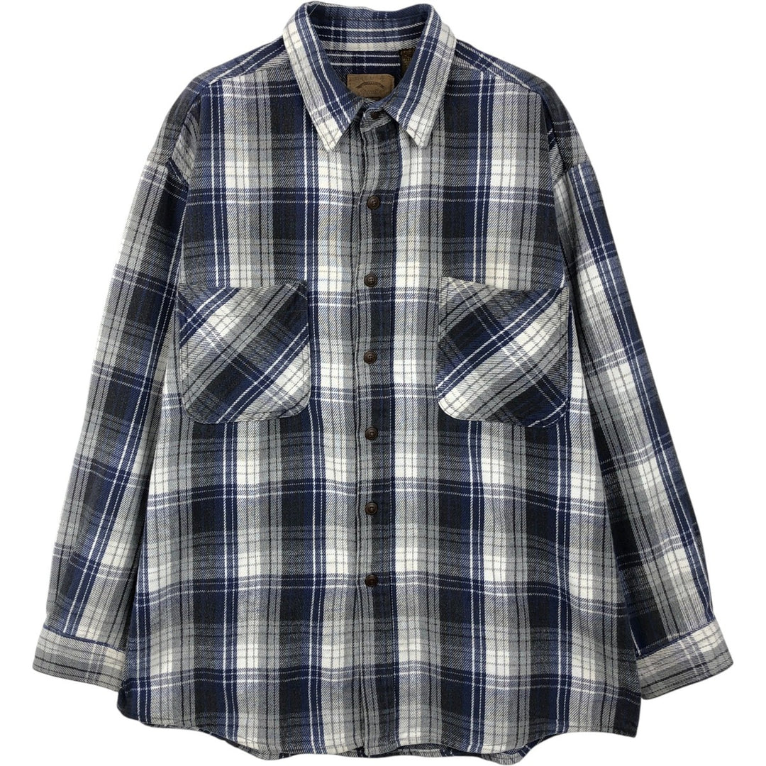 90s-00'S St. John's Bay Heavyweight Long-Sleeve Flannel Check Shirt, Men's Size L (approx.) cotton gray type Vintage Second Hand