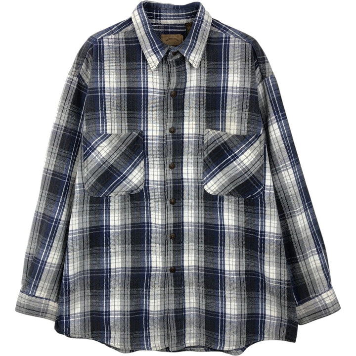 90s-00'S St. John's Bay Heavyweight Long-Sleeve Flannel Check Shirt, Men's Size L (approx.) cotton gray type Vintage Second Hand