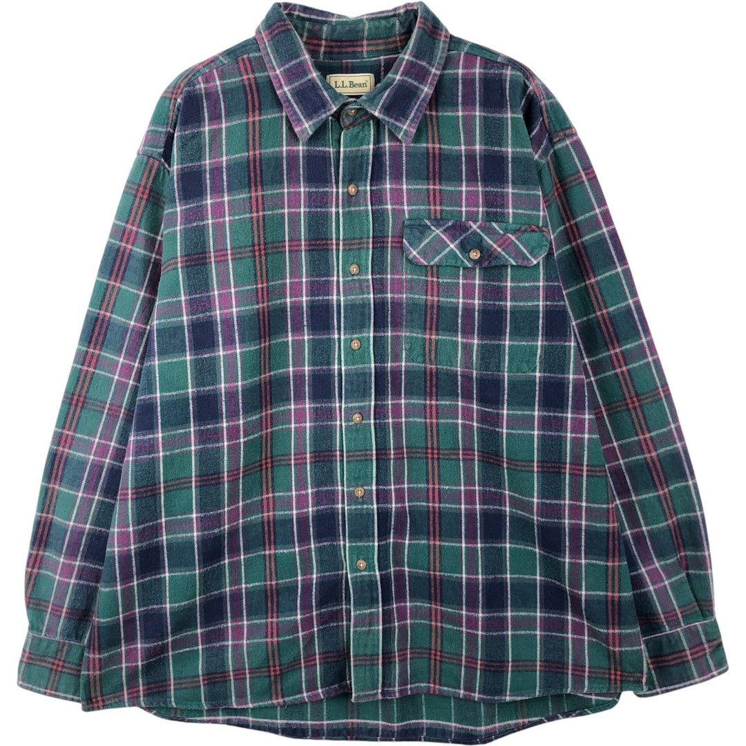Vintage LLBean long-sleeved flannel check shirt from the 1990s, men's size XL. cotton Green type dark green Vintage Second Hand