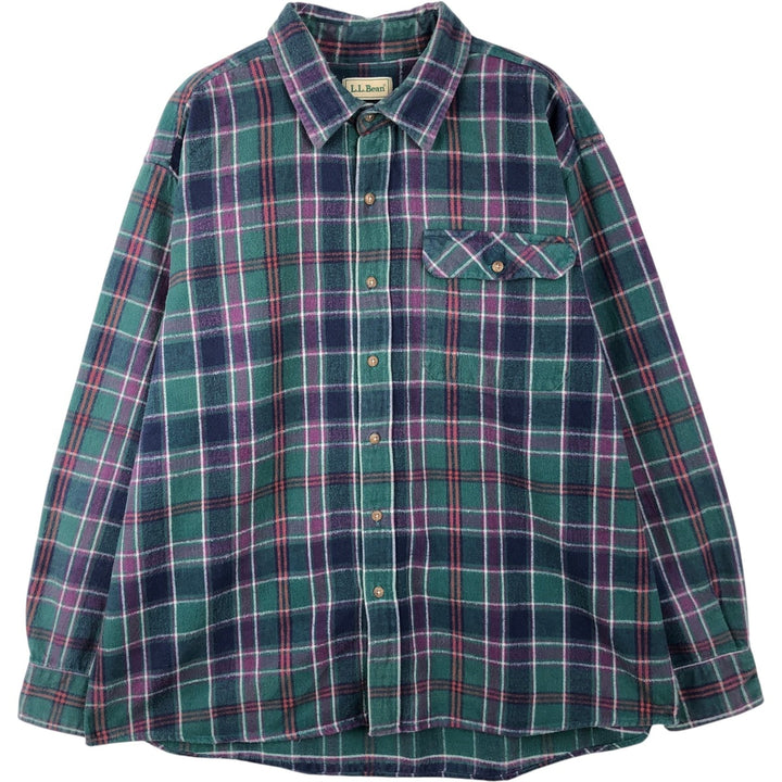 Vintage LLBean long-sleeved flannel check shirt from the 1990s, men's size XL. cotton Green type dark green Vintage Second Hand