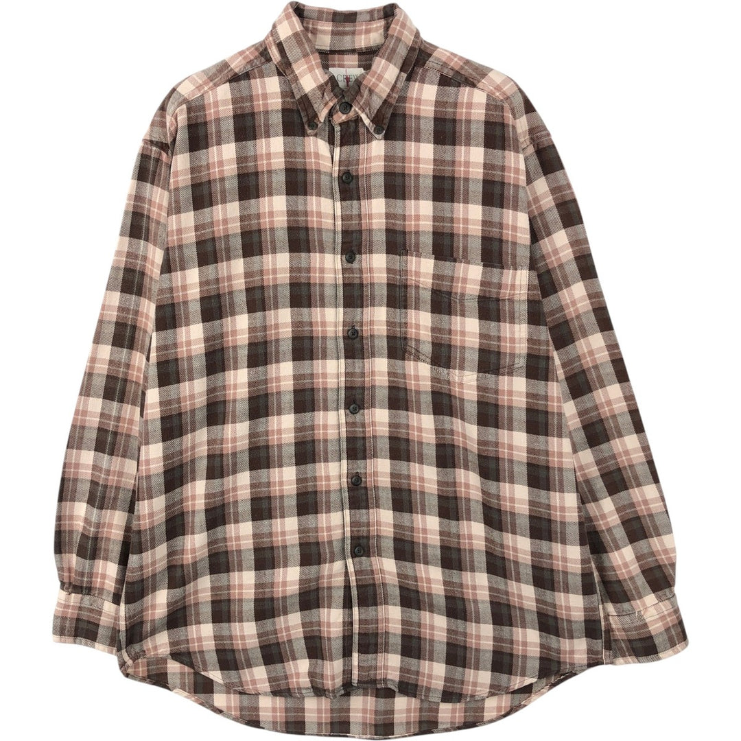 90'S J.Crew long-sleeved button-down light flannel check shirt, men's size M, vintage cotton Beige type Vintage Second Hand
