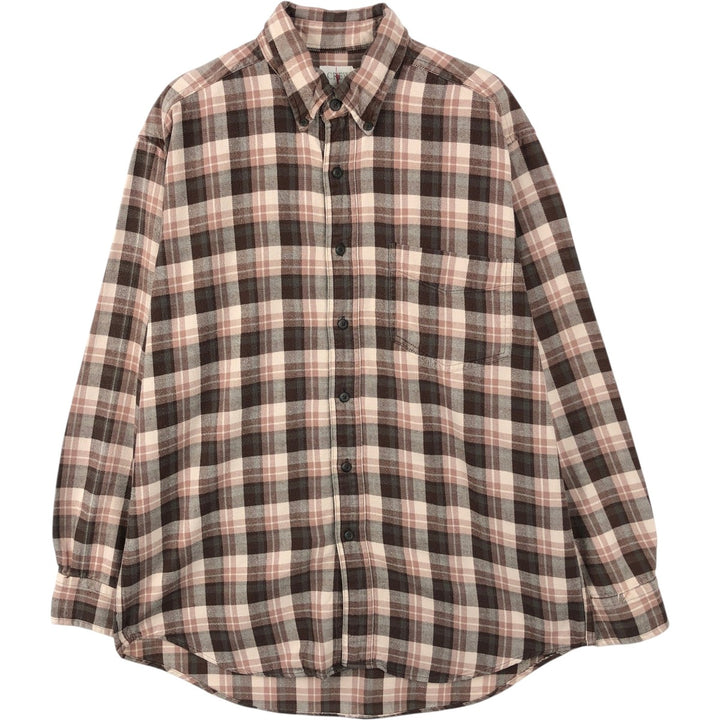 90'S J.Crew long-sleeved button-down light flannel check shirt, men's size M, vintage cotton Beige type Vintage Second Hand