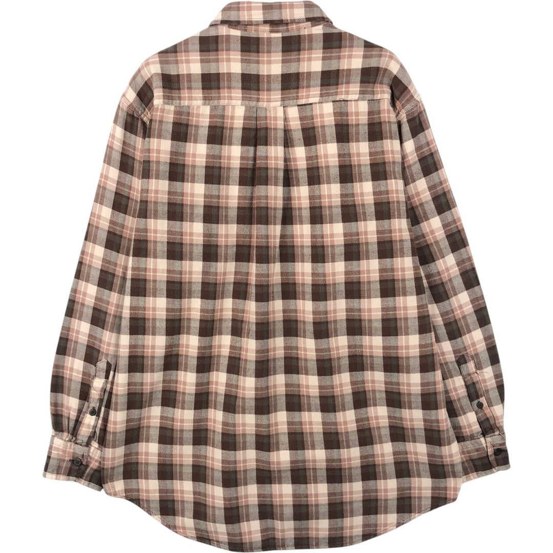 90'S J.Crew long-sleeved button-down light flannel check shirt, men's size M, vintage cotton Beige type Vintage Second Hand