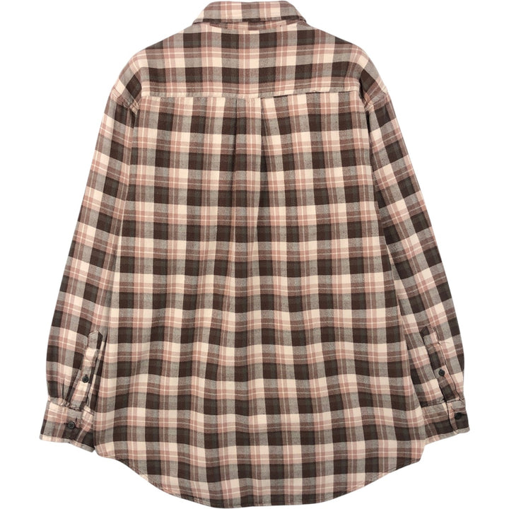 90'S J.Crew long-sleeved button-down light flannel check shirt, men's size M, vintage cotton Beige type Vintage Second Hand