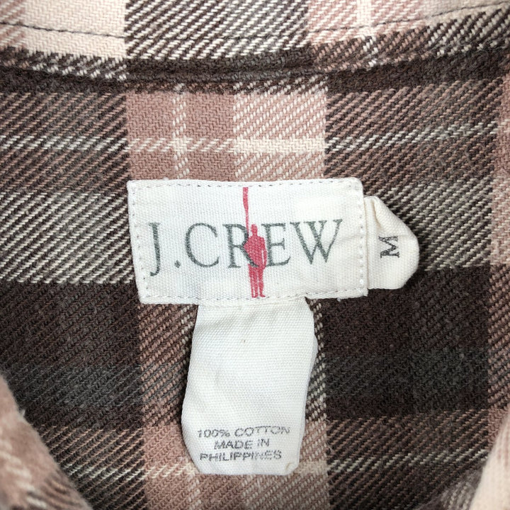 90'S J.Crew long-sleeved button-down light flannel check shirt, men's size M, vintage cotton Beige type Vintage Second Hand