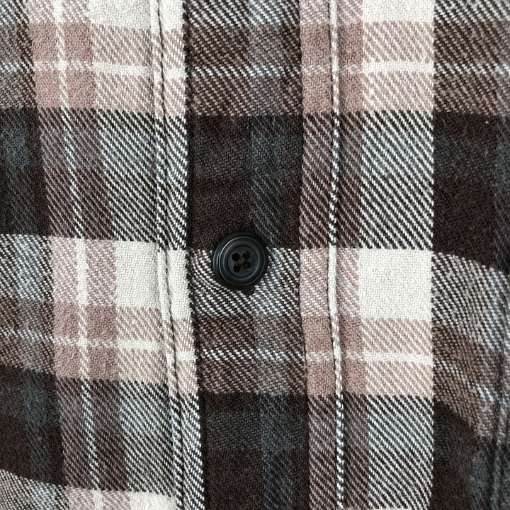 90'S J.Crew long-sleeved button-down light flannel check shirt, men's size M, vintage cotton Beige type Vintage Second Hand